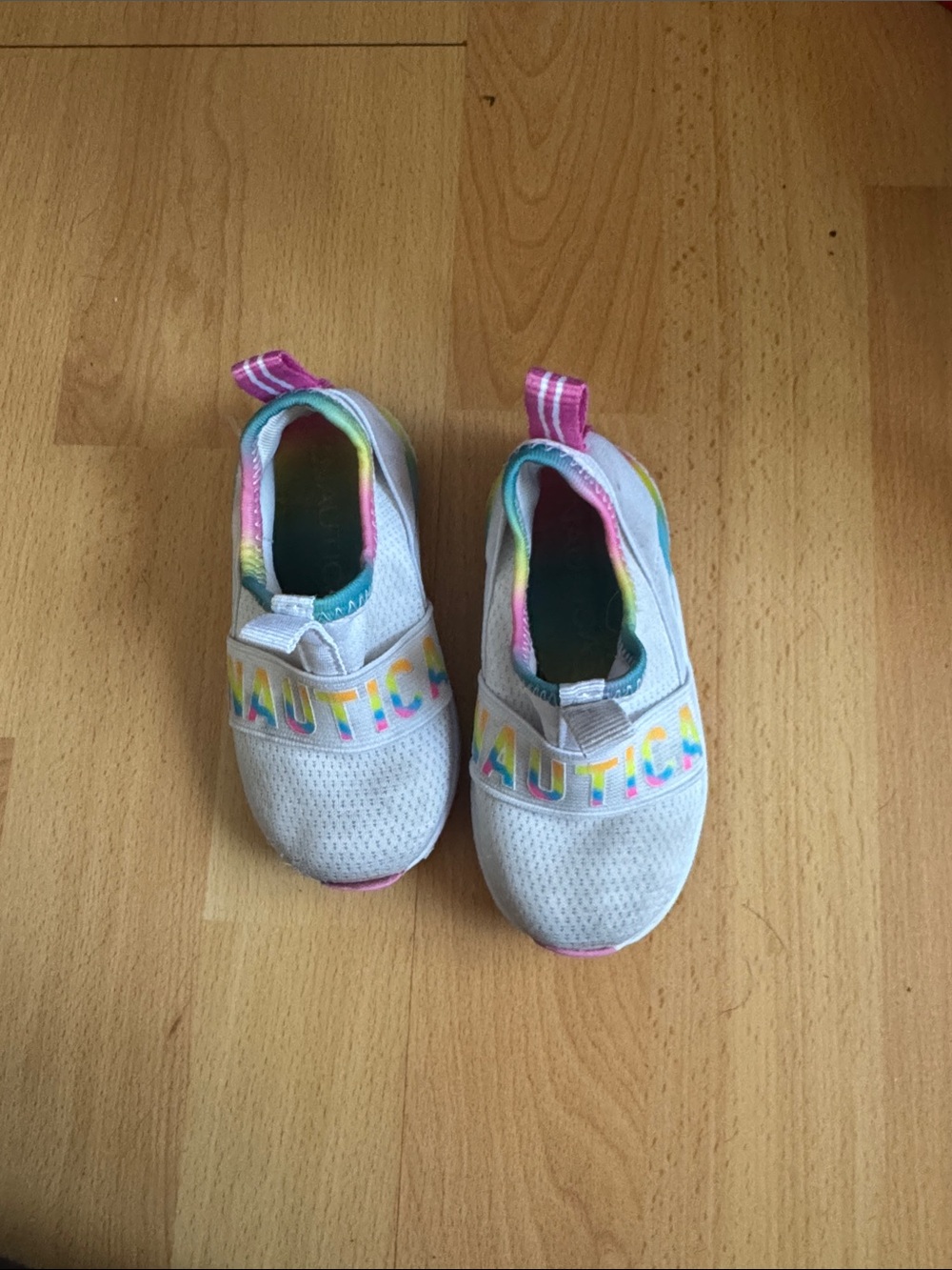 Nautica Kids White Slip-On Sneakers with Rainbow Accent